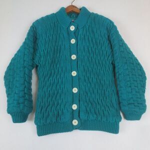 VTG Changing Scene Jacket Womens S Green Lined‎ Chunky Knit Cottagecore Granny